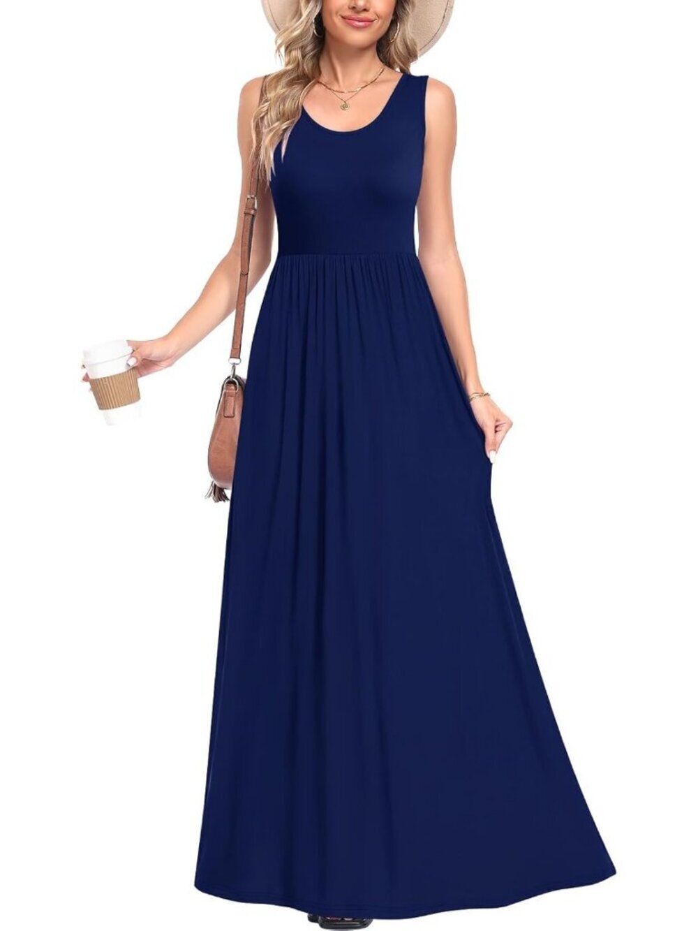 Women's Navy Blue Fragment Casual Sleeveless Stylish Beach Vacation Maxi Dress